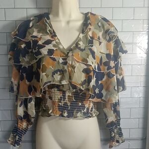 Floral Ruffle Women's Top - Multicolor Size Small